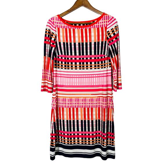 Eliza J Stripe Sheath Dress Scoop Neck 3/4 Sleeve Knee Lgth - 8 - Picture 1 of 4